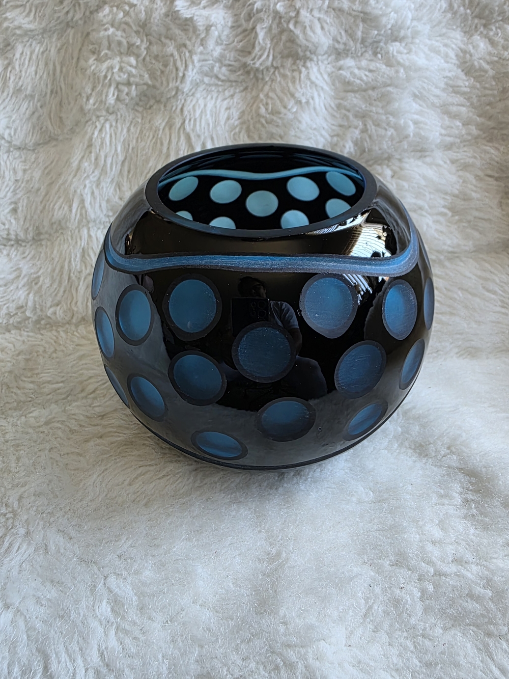Vintage Art Deco Blue Dot Round Glass Accent Vase